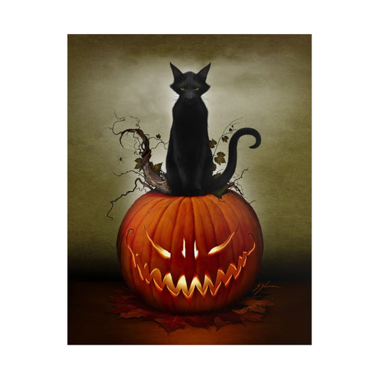Cat O' Lantern rolled poster print — original Halloween dark art by Mister Sam Shearon