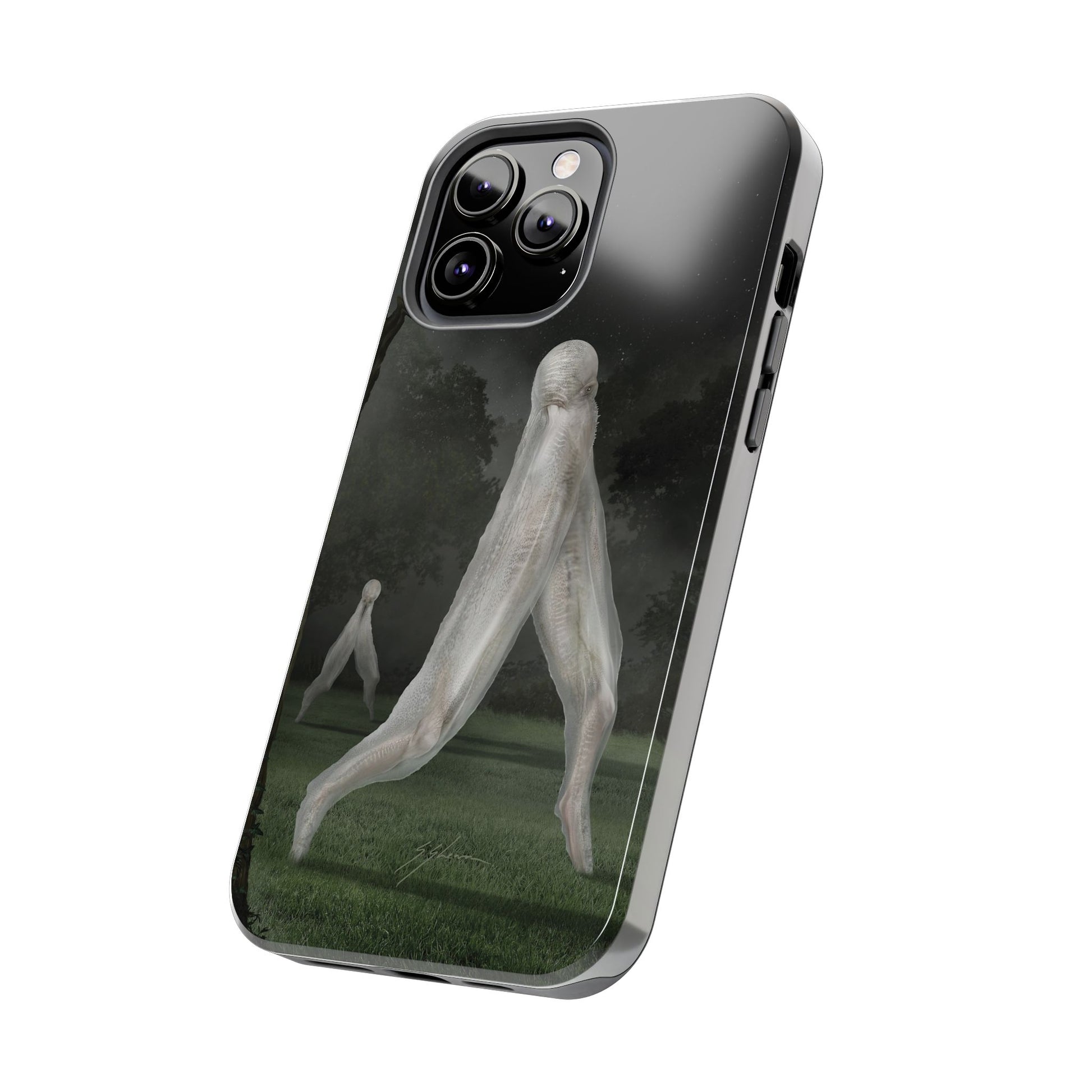 Nightcrawler phone case by Mister Sam Shearon — iPhone, Samsung, dark art, cryptid, creepypasta, paranormal, horror, human-made, non-AI. 