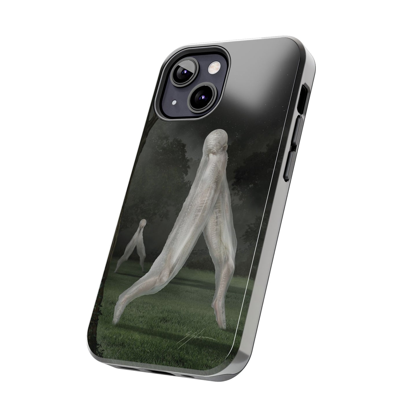 Nightcrawler phone case by Mister Sam Shearon — iPhone, Samsung, dark art, cryptid, creepypasta, paranormal, horror, human-made, non-AI. 