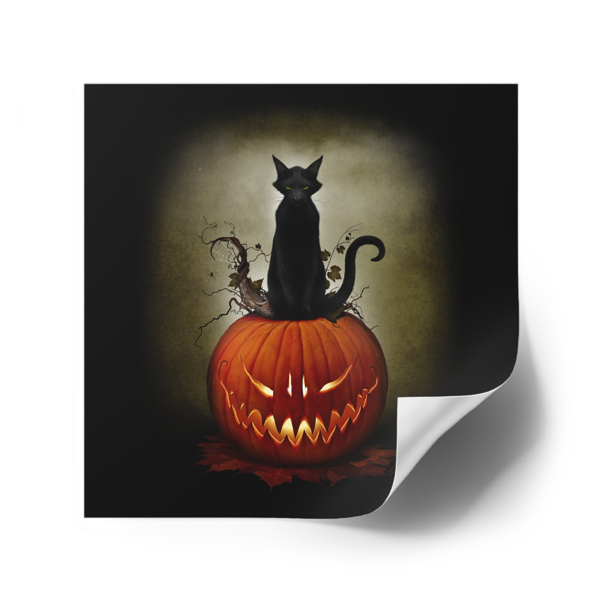Cat O' Lantern Halloween square sticker — dark art by Mister Sam Shearon