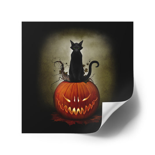Cat O' Lantern Halloween square sticker — dark art by Mister Sam Shearon