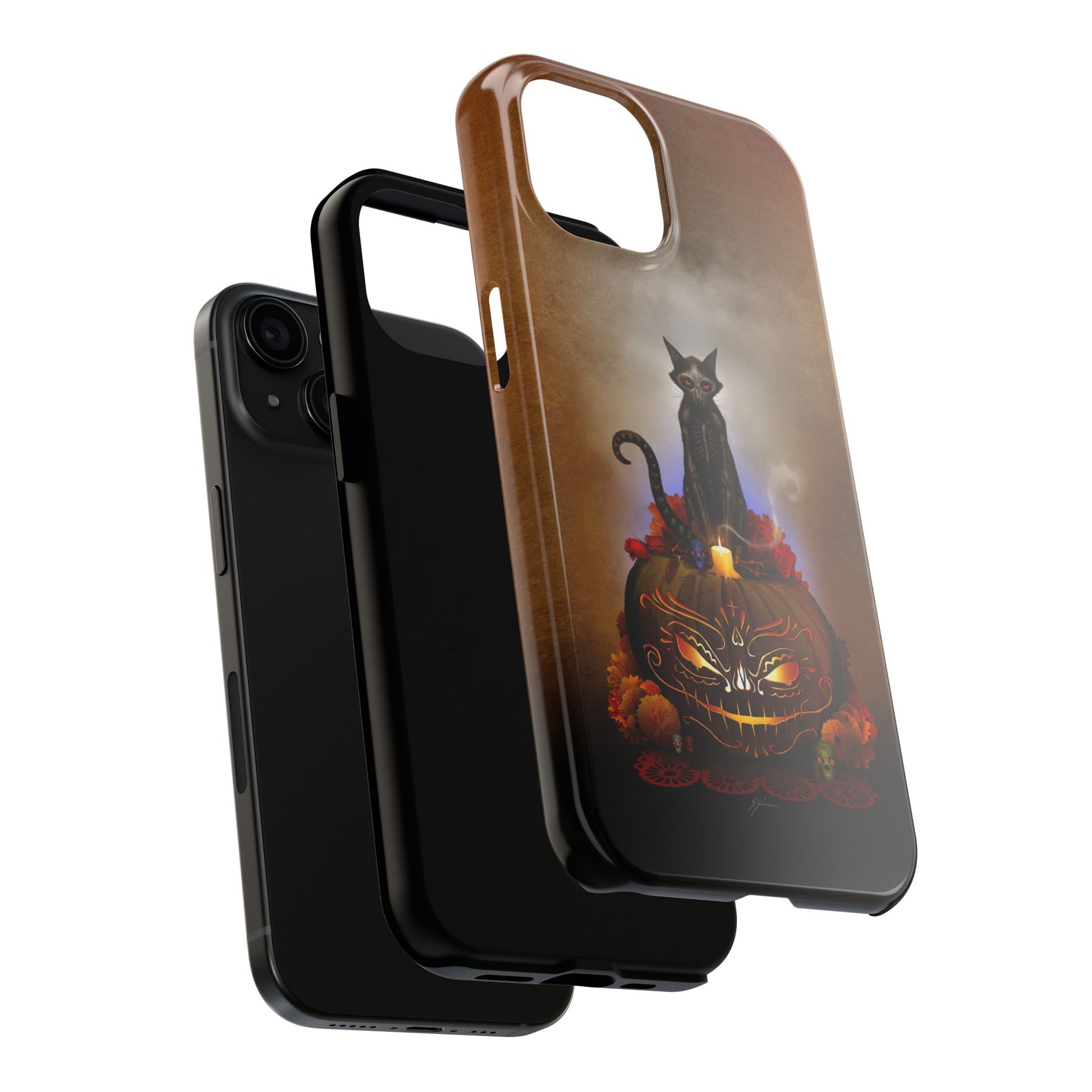 Día De Los Meowtos phone case detail — interior rubber liner shock protection