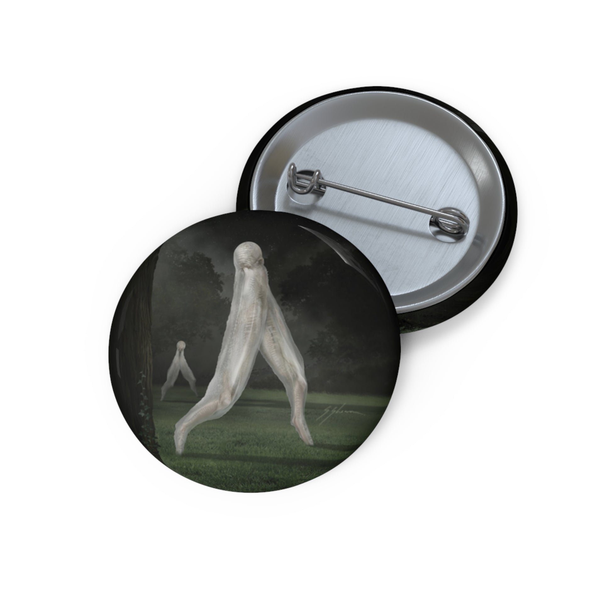 Nightcrawler custom pin button — original cryptid dark art by Mister Sam Shearon