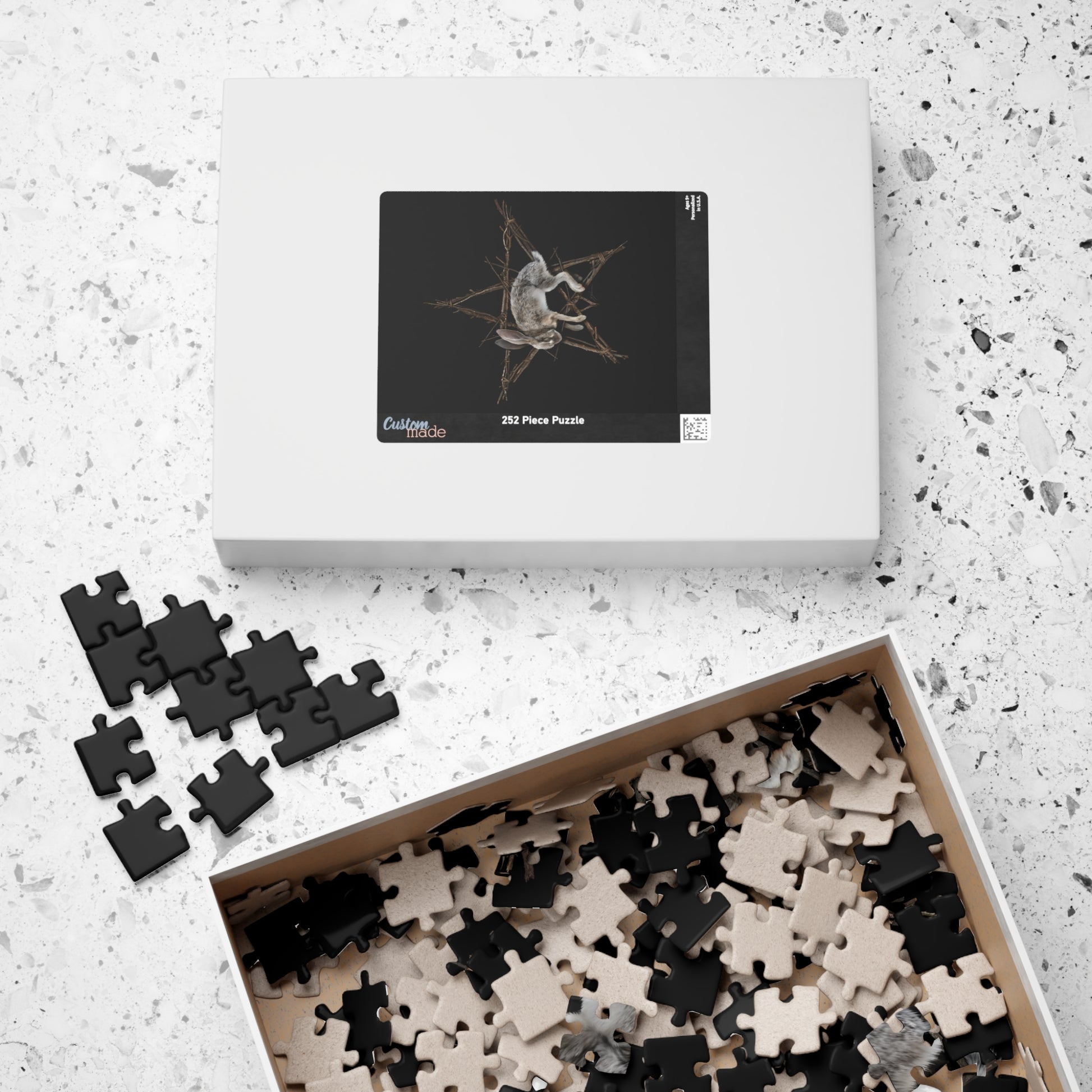 Fallen Star puzzle — 520 piece dark folk art rabbit pentagram by Mister Sam Shearon