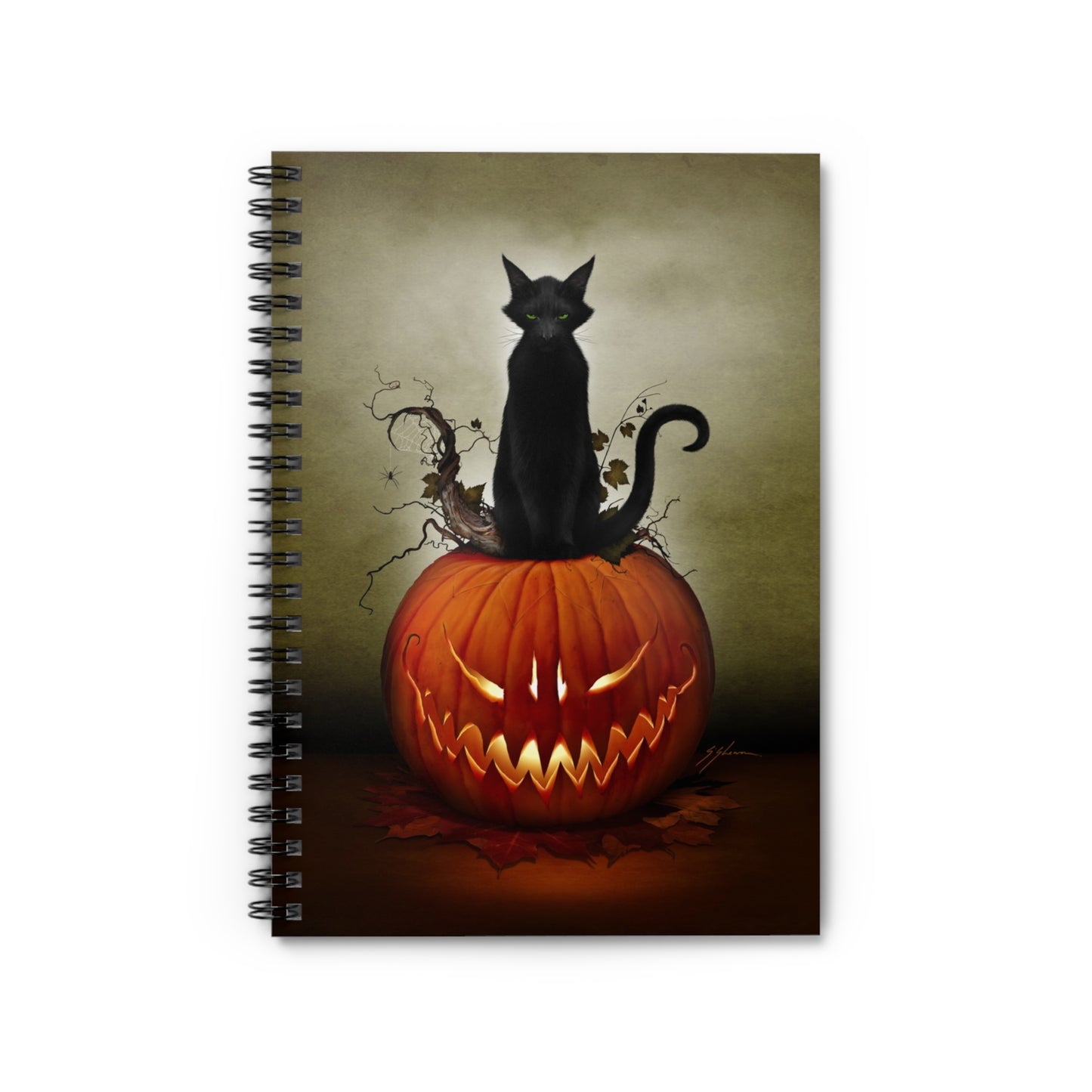 Cat O' Lantern spiral notebook — Halloween dark art by Mister Sam Shearon