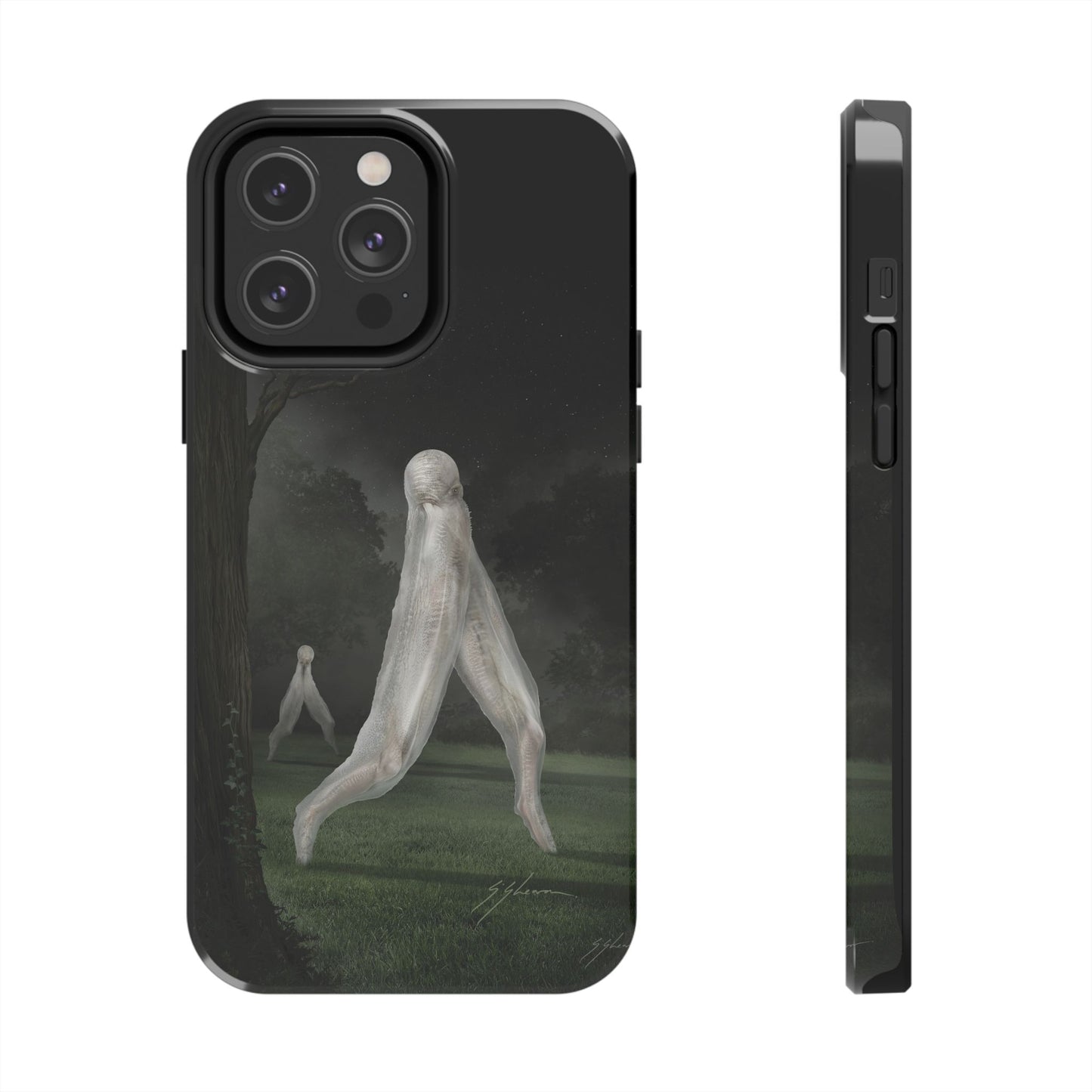 Nightcrawler phone case by Mister Sam Shearon — iPhone, Samsung, dark art, cryptid, creepypasta, paranormal, horror, human-made, non-AI. 