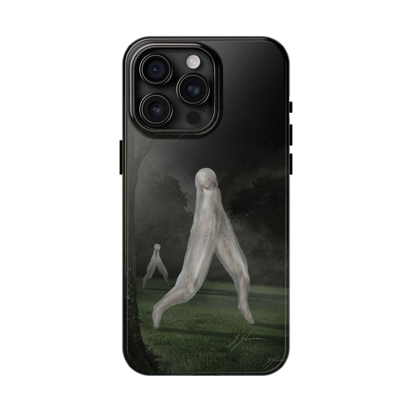 Nightcrawler phone case by Mister Sam Shearon — iPhone, Samsung, dark art, cryptid, creepypasta, paranormal, horror, human-made, non-AI. 