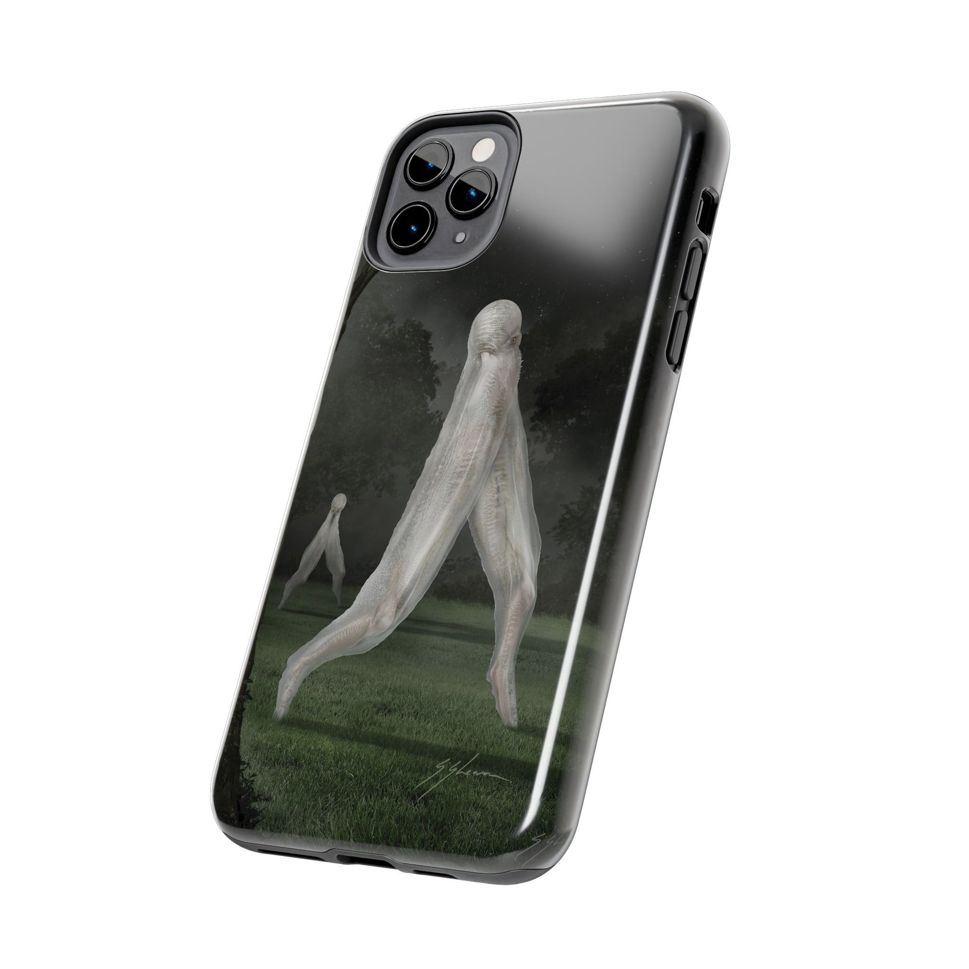 Nightcrawler phone case by Mister Sam Shearon — iPhone, Samsung, dark art, cryptid, creepypasta, paranormal, horror, human-made, non-AI. 