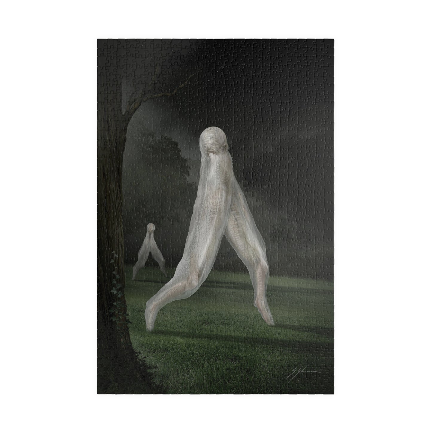 Nightcrawler jigsaw puzzle by Mister Sam Shearon — dark art, cryptid, creepypasta, paranormal, horror, human-made, non-AI. 