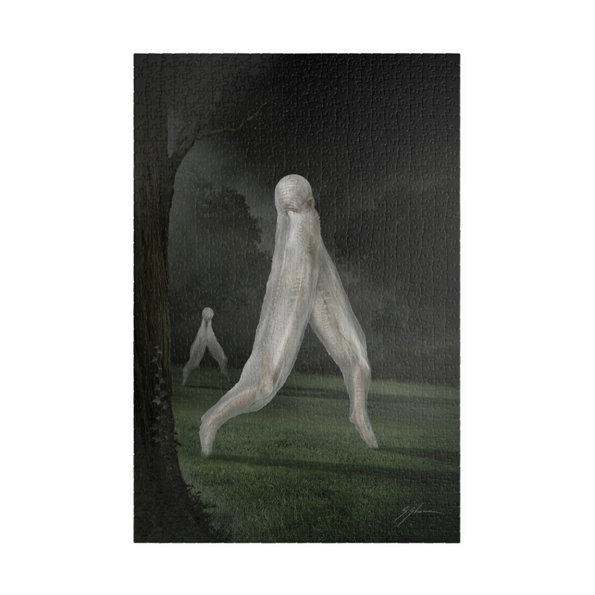 Nightcrawler jigsaw puzzle by Mister Sam Shearon — dark art, cryptid, creepypasta, paranormal, horror, human-made, non-AI. 