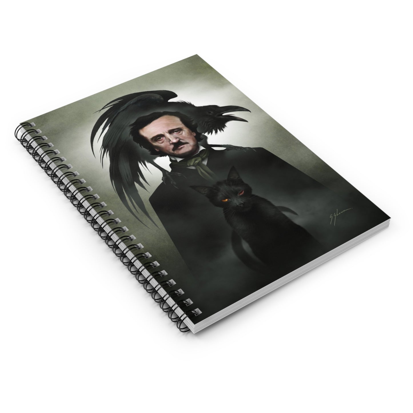 Edgar Allan Poe spiral notebook open — gothic literary stationery by Mister Sam Shearon