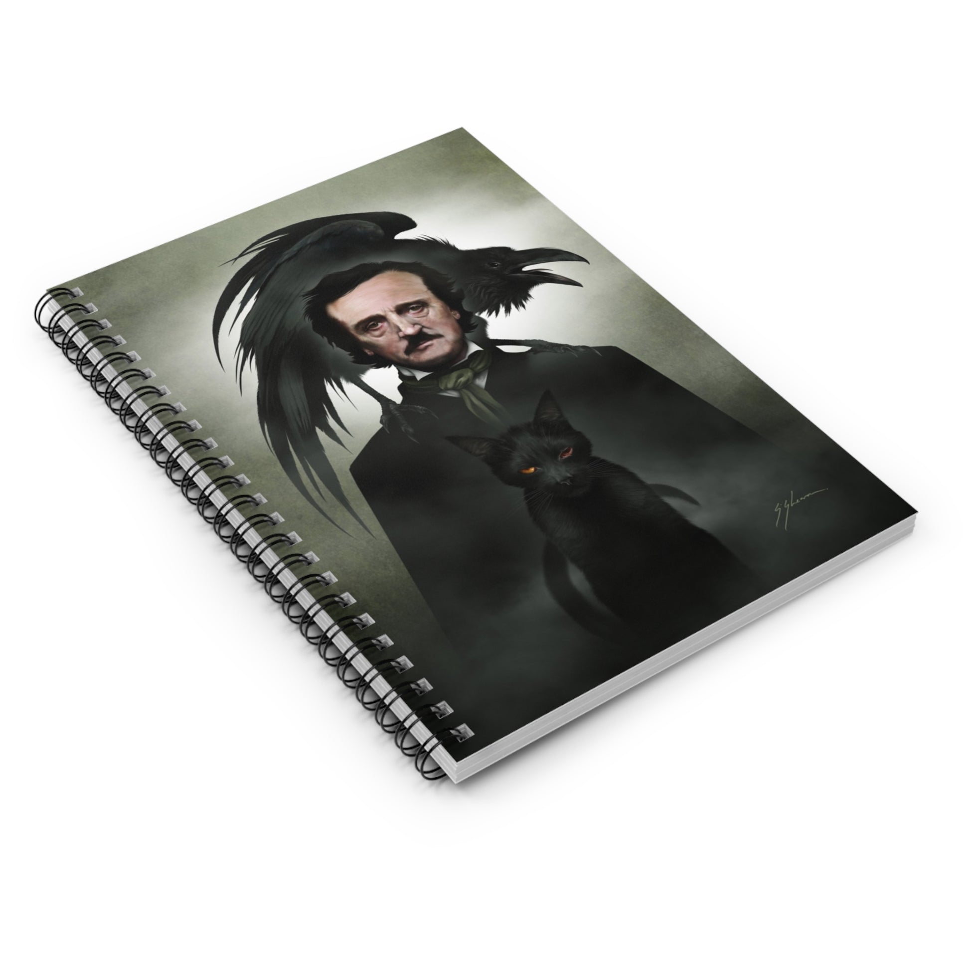 Edgar Allan Poe spiral notebook open — gothic literary stationery by Mister Sam Shearon