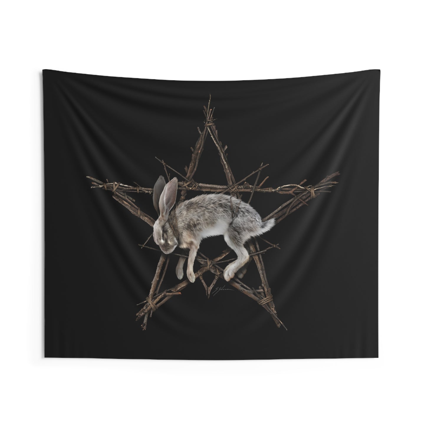 Fallen Star tapestry detail — Mister Sam Shearon pagan dark art print close-up