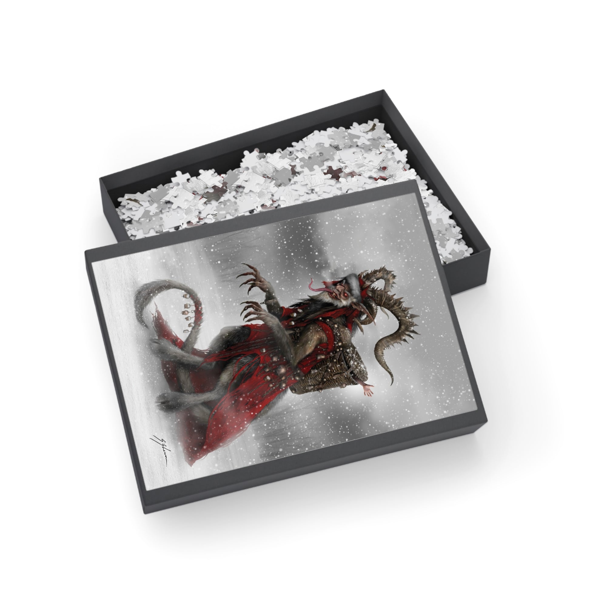 King Krampus Jigsaw Puzzle — Creepy Christmas dark art by Mister Sam Shearon