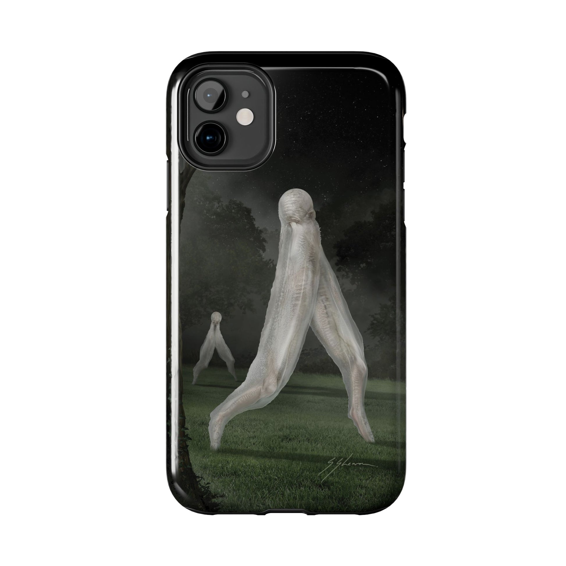 Nightcrawler phone case by Mister Sam Shearon — iPhone, Samsung, dark art, cryptid, creepypasta, paranormal, horror, human-made, non-AI. 