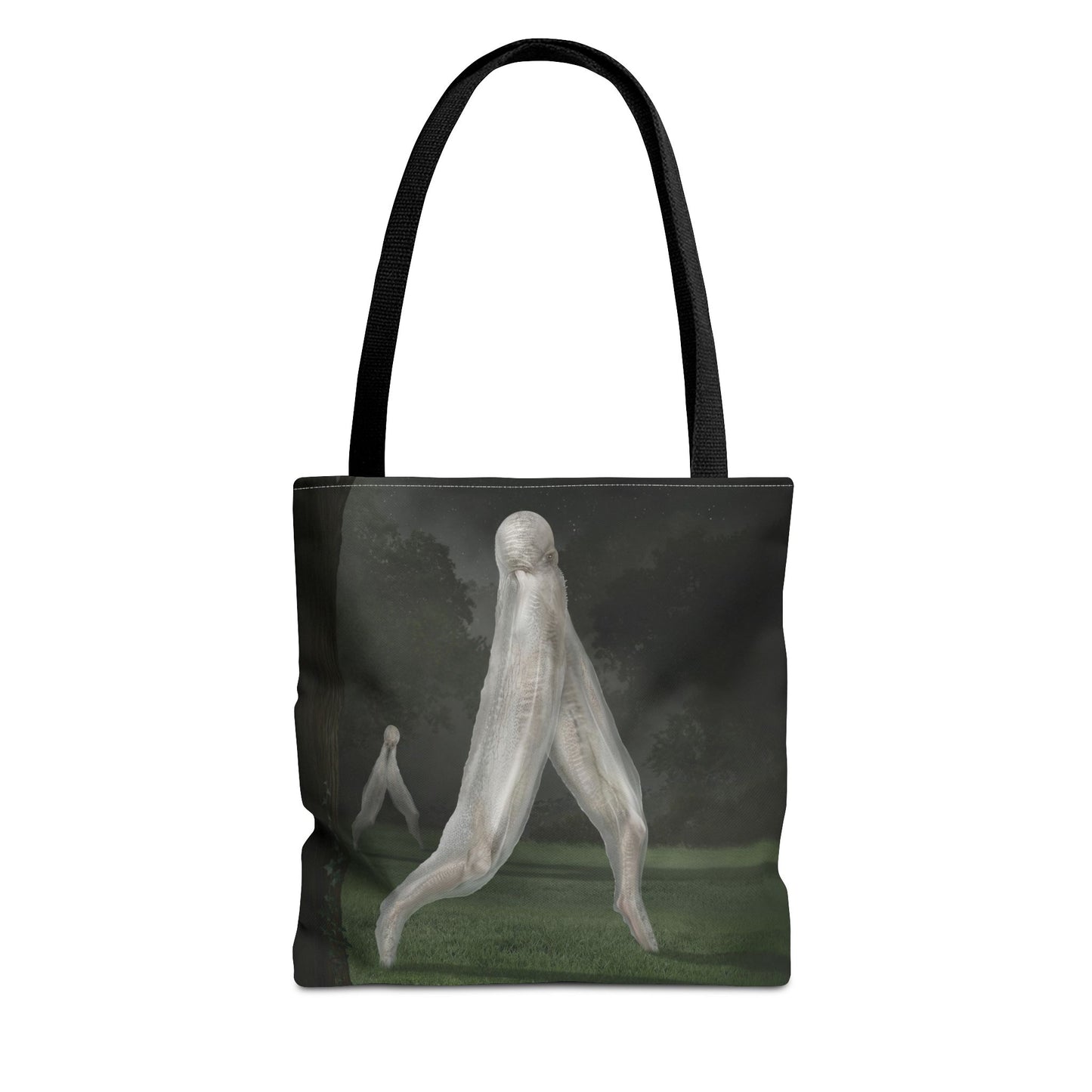 Nightcrawler AOP tote bag — original cryptid dark art by Mister Sam Shearon