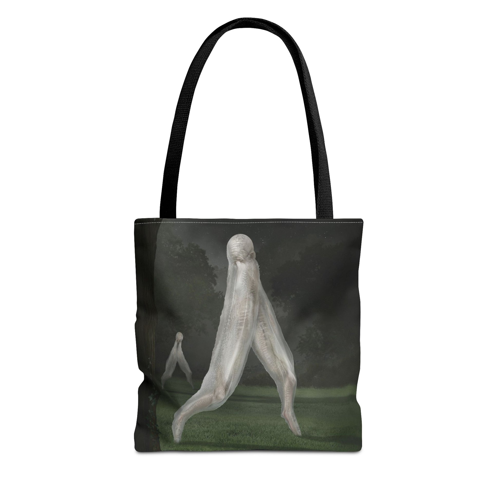 Nightcrawler AOP tote bag — original cryptid dark art by Mister Sam Shearon