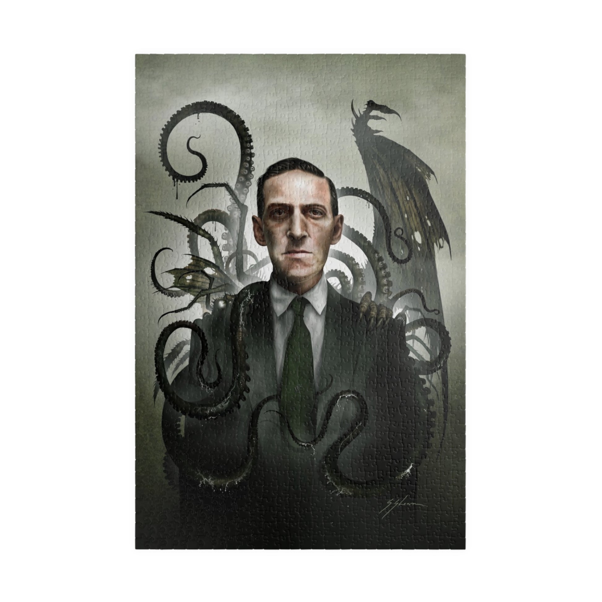 H.P. Lovecraft jigsaw puzzle by Mister Sam Shearon — Cthulhu cosmic horror gothic dark art, eldritch horror, human-made, non-AI. 