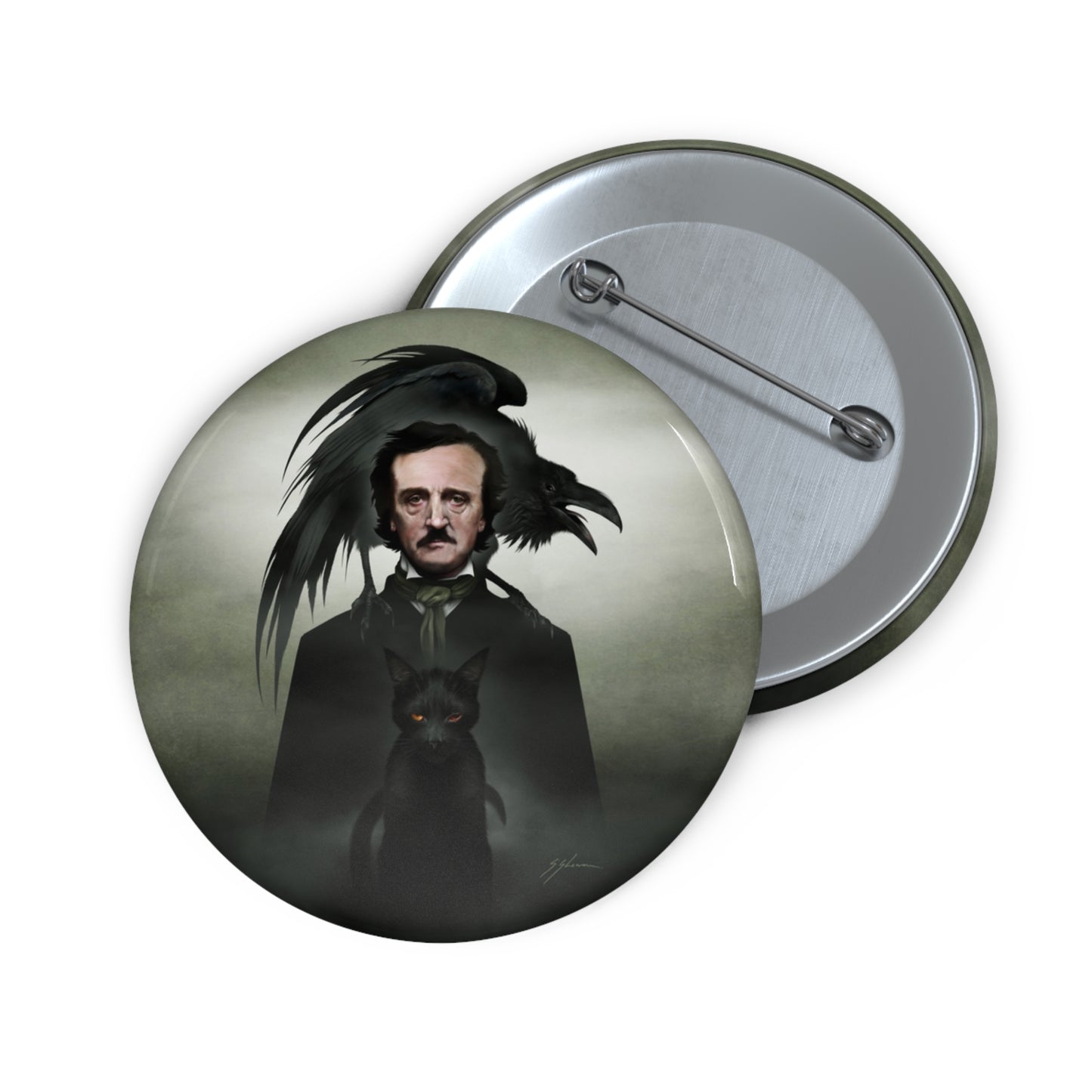 Edgar Allan Poe pin button — nevermore raven design by Mister Sam Shearon