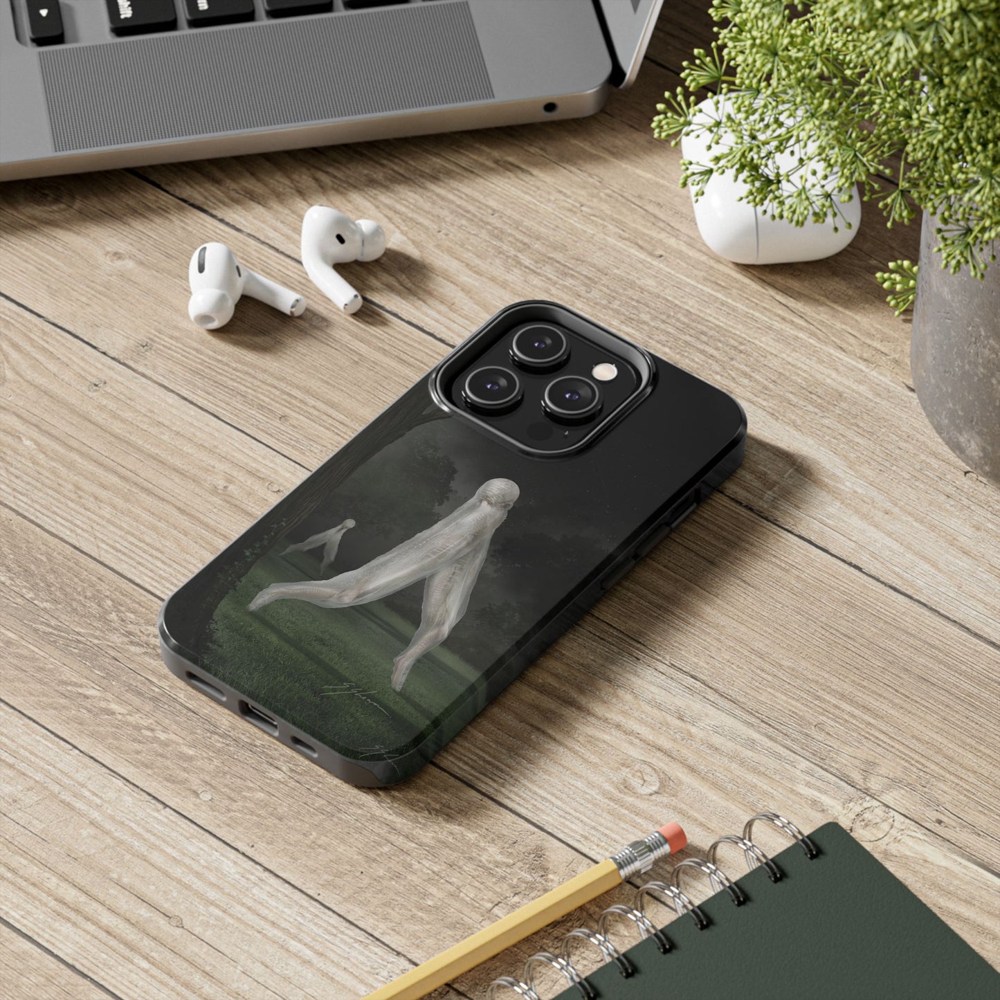 Nightcrawler phone case by Mister Sam Shearon — iPhone, Samsung, dark art, cryptid, creepypasta, paranormal, horror, human-made, non-AI. 