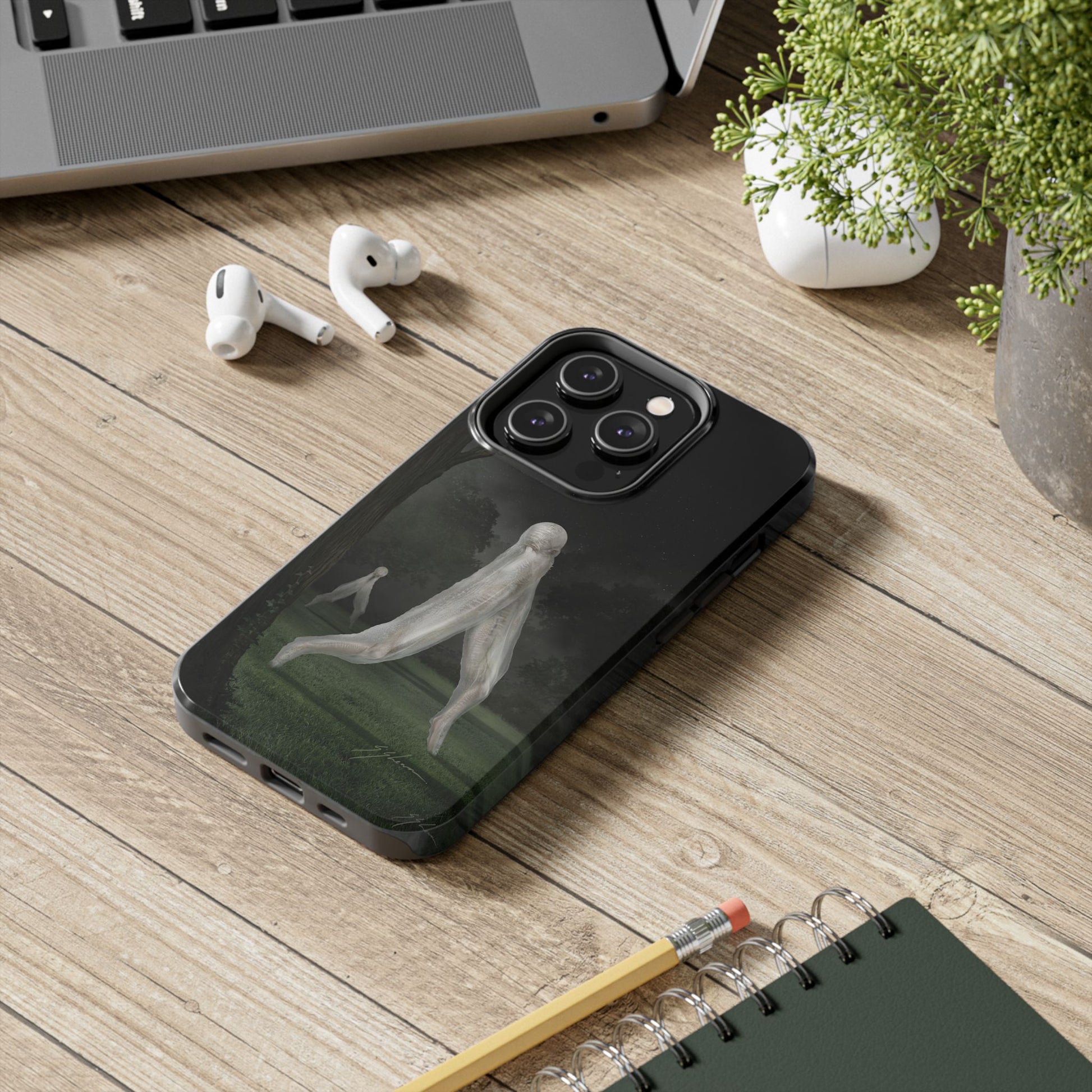 Nightcrawler phone case by Mister Sam Shearon — iPhone, Samsung, dark art, cryptid, creepypasta, paranormal, horror, human-made, non-AI. 
