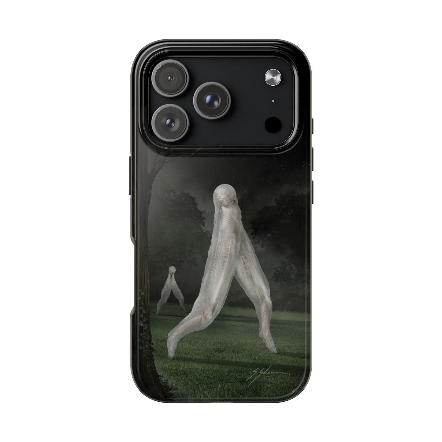 Nightcrawler phone case by Mister Sam Shearon — iPhone, Samsung, dark art, cryptid, creepypasta, paranormal, horror, human-made, non-AI. 