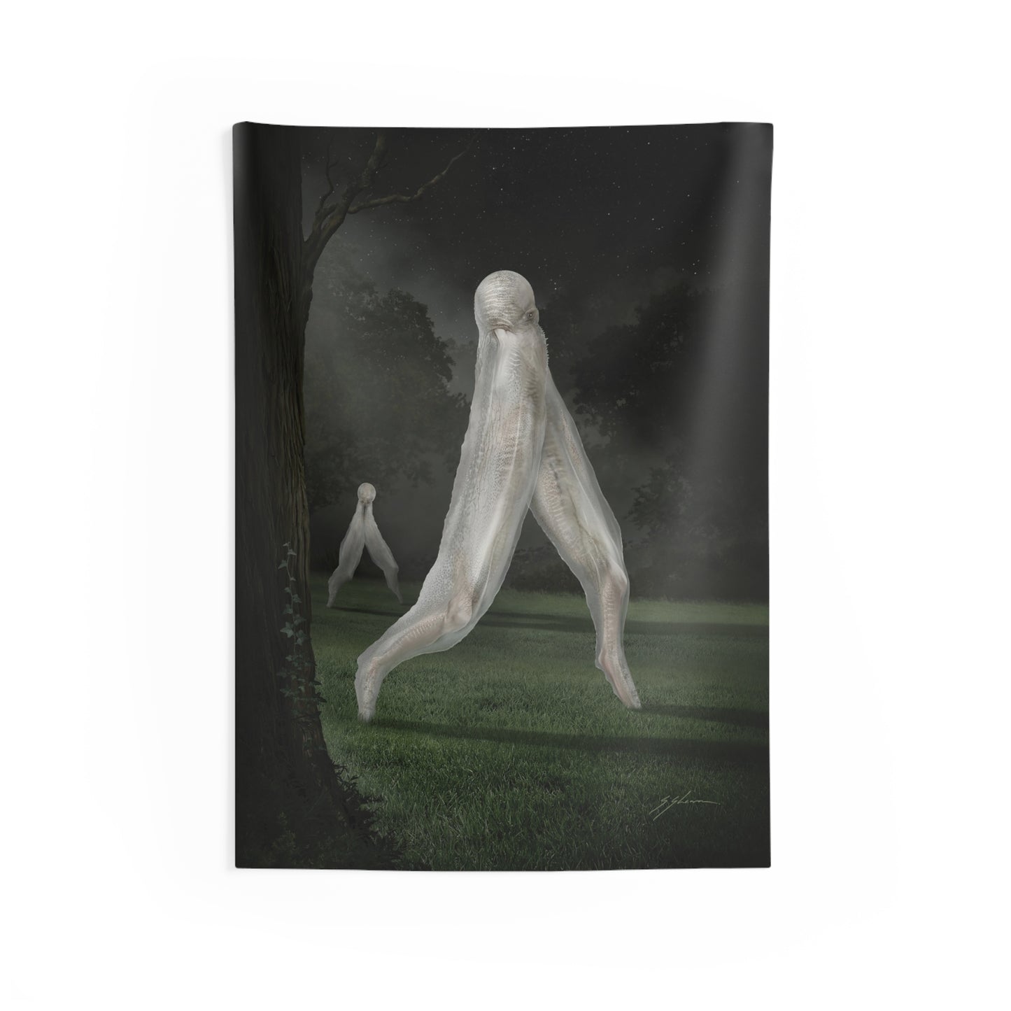 Nightcrawler indoor wall tapestry — original cryptid dark art by Mister Sam Shearon