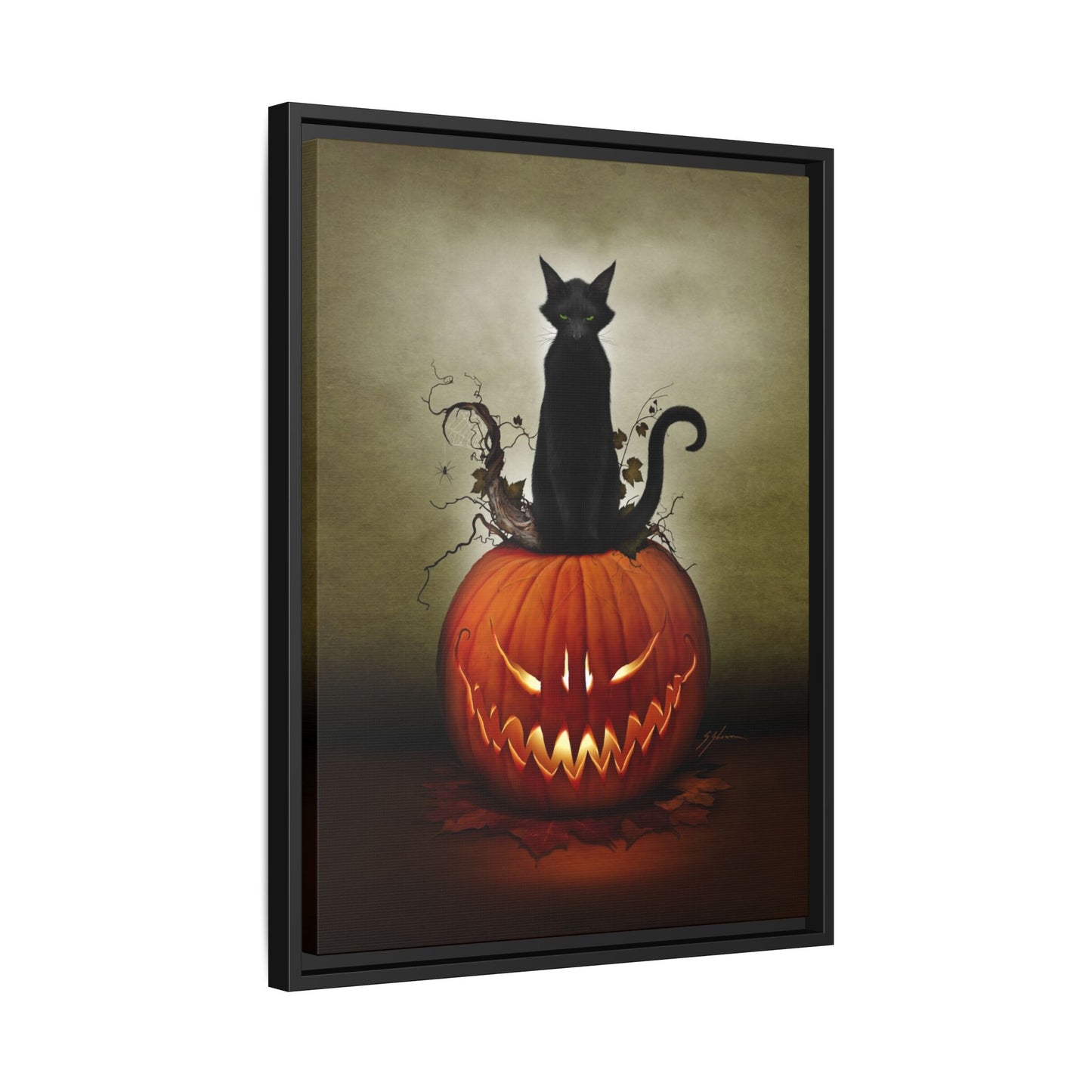 Cat O' Lantern canvas close-up — original dark art by Mister Sam Shearon