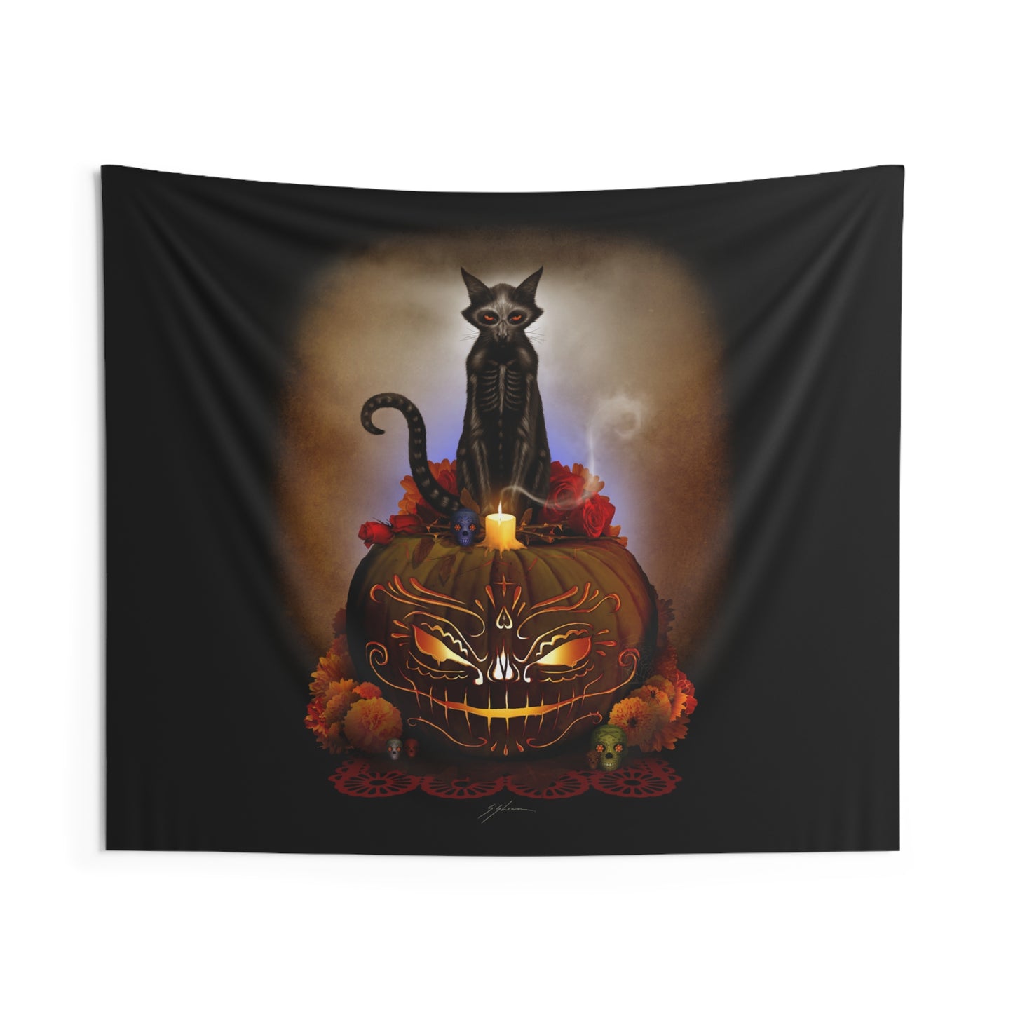 Día De Los Meowtos tapestry 60"x50" landscape — Mister Sam Shearon dark art wall decor