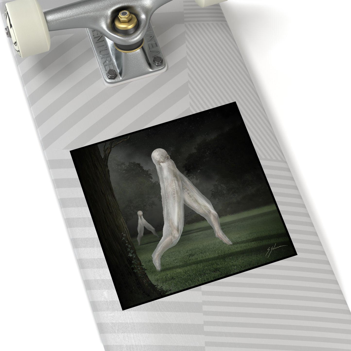 Nightcrawler square sticker by Mister Sam Shearon — dark art, cryptid, creepypasta, paranormal, horror, indoor outdoor, human-made, non-AI. 