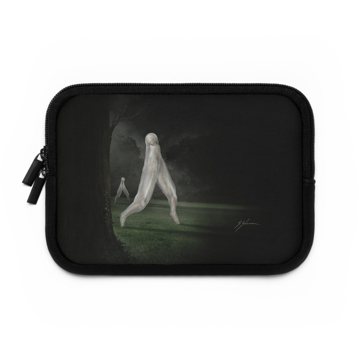 Nightcrawler laptop sleeve — original cryptid dark art by Mister Sam Shearon