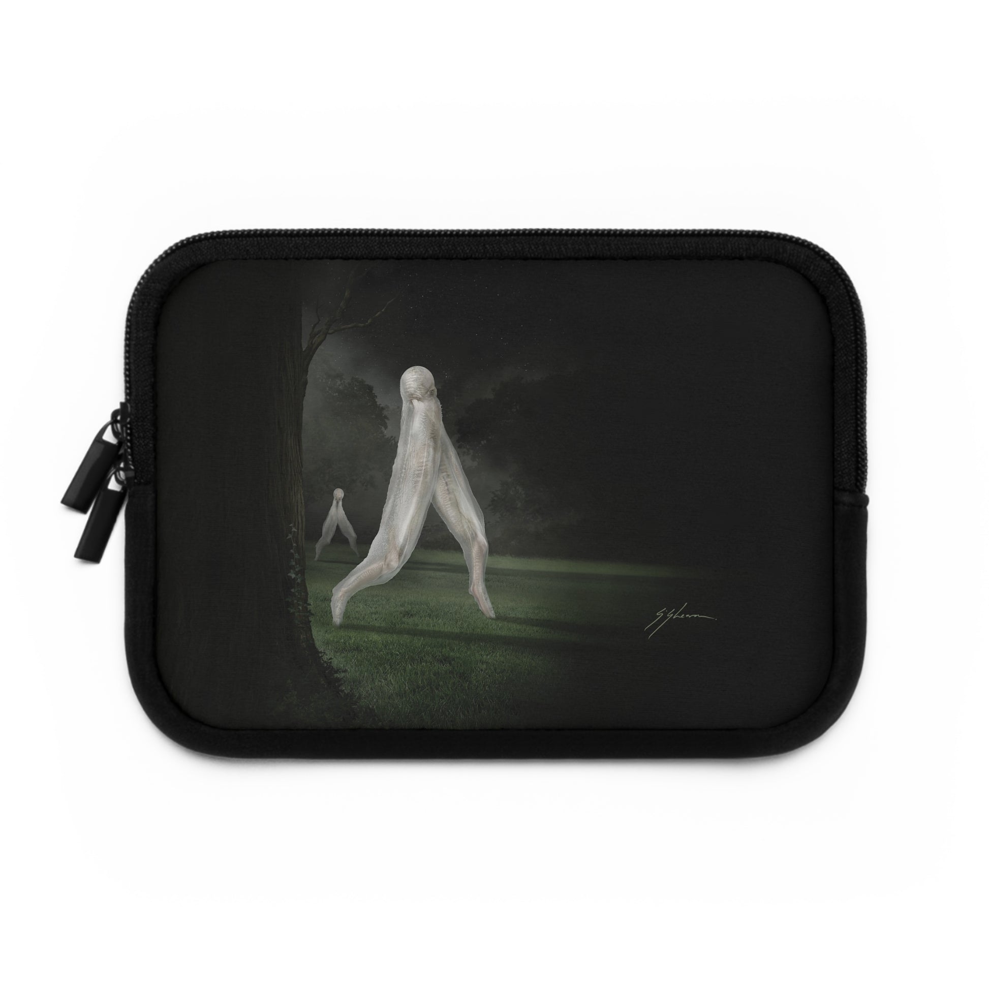 Nightcrawler laptop sleeve — original cryptid dark art by Mister Sam Shearon