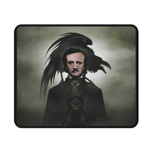 Edgar Allan Poe mouse pad by Mister Sam Shearon — gothic dark art, The Raven, horror literature, human-made, non-AI. 