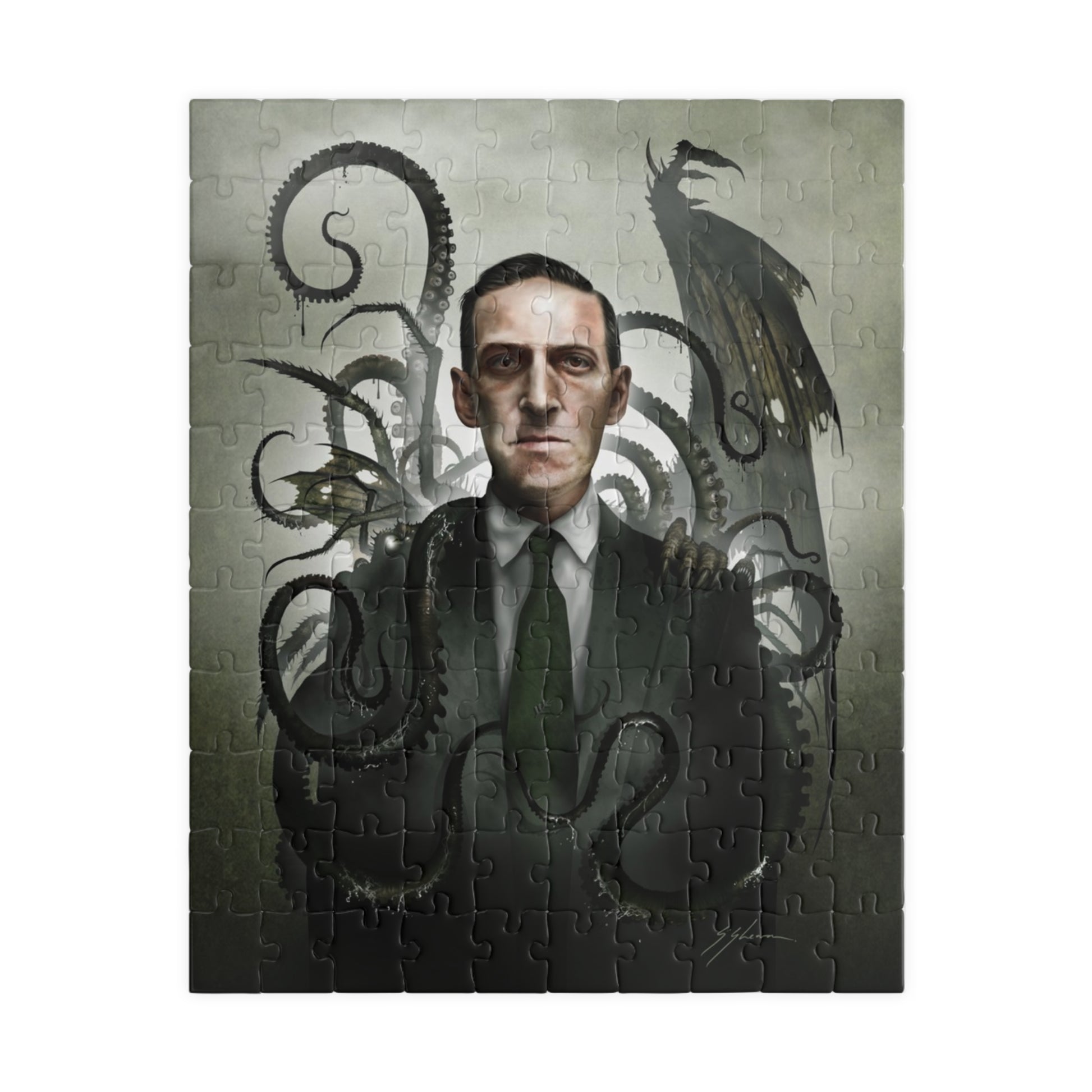 H.P. Lovecraft jigsaw puzzle by Mister Sam Shearon — Cthulhu cosmic horror gothic dark art, eldritch horror, human-made, non-AI. 