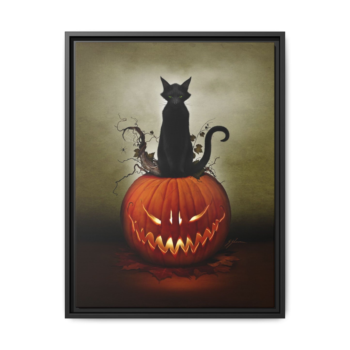 Cat O' Lantern canvas 16x20 — Halloween gothic framed print by Mister Sam Shearon