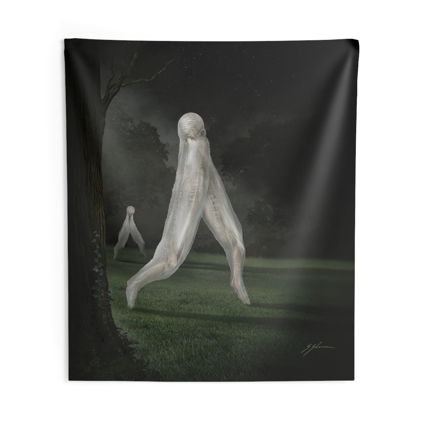 Nightcrawler indoor wall tapestry — Mister Sam Shearon dark art cryptozoology home decor gift 