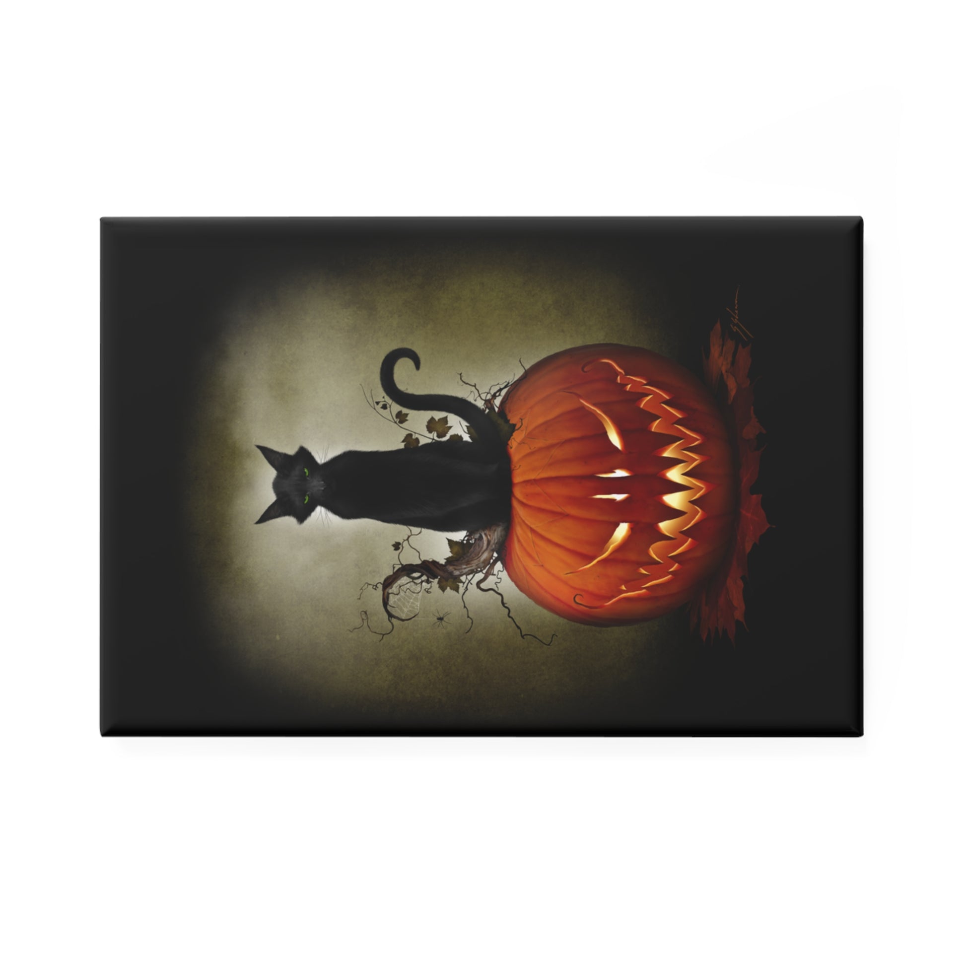 Cat O' Lantern Halloween button magnet — dark art by Mister Sam Shearon