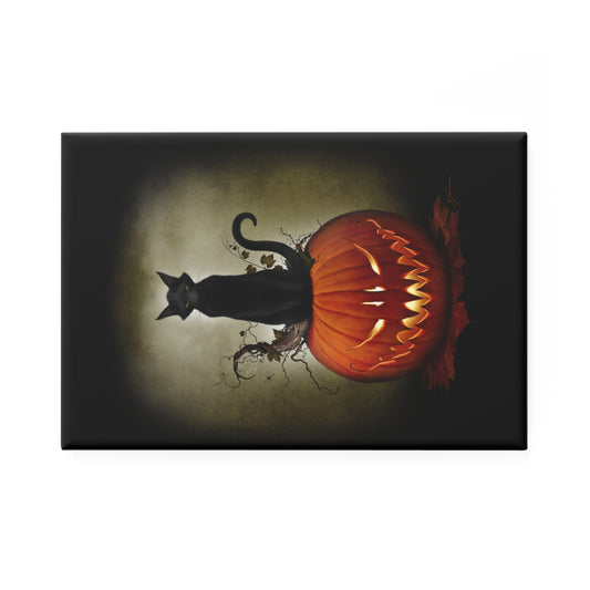 Cat O' Lantern Halloween button magnet — dark art by Mister Sam Shearon