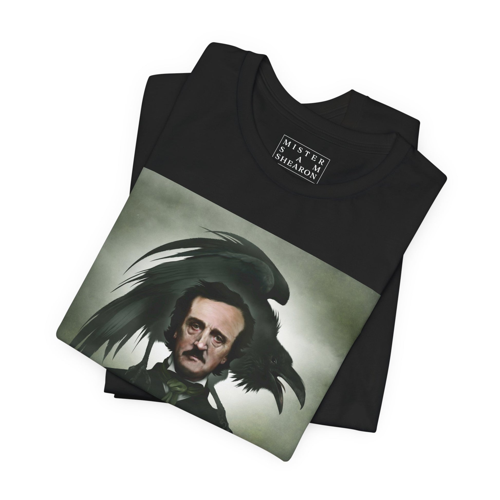 Edgar Allan Poe tee on model — gothic literary dark art by Mister Sam Shearon