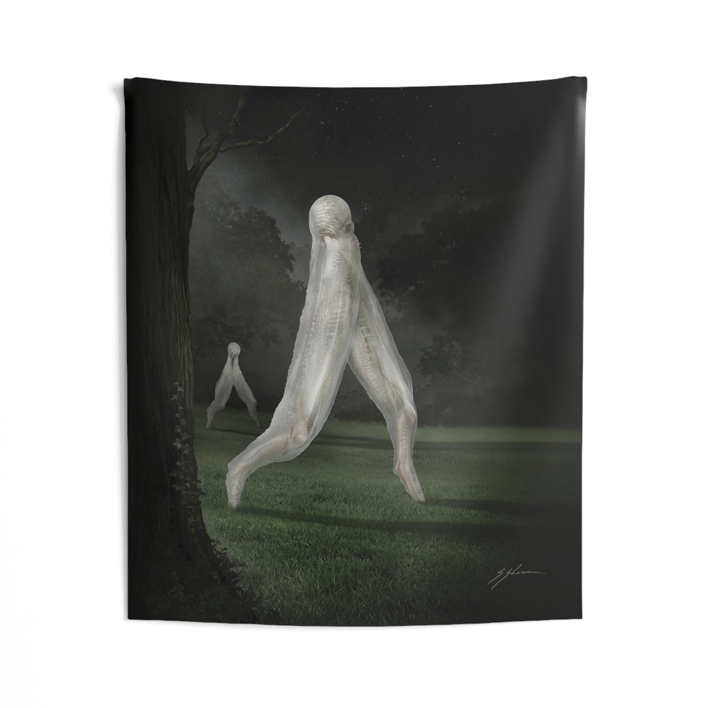 Nightcrawler tapestry — Fresno Nightcrawler design by Mister Sam Shearon, hung on wall