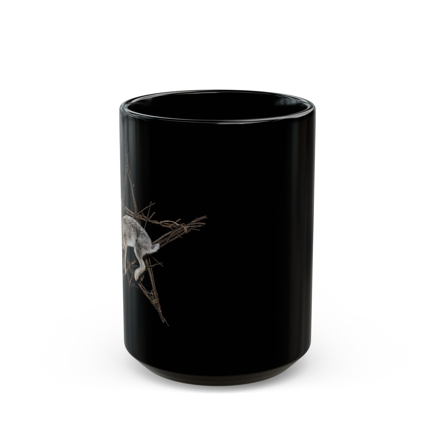 Fallen Star mug lifestyle shot — witchcraft horror art by Mister Sam Shearon