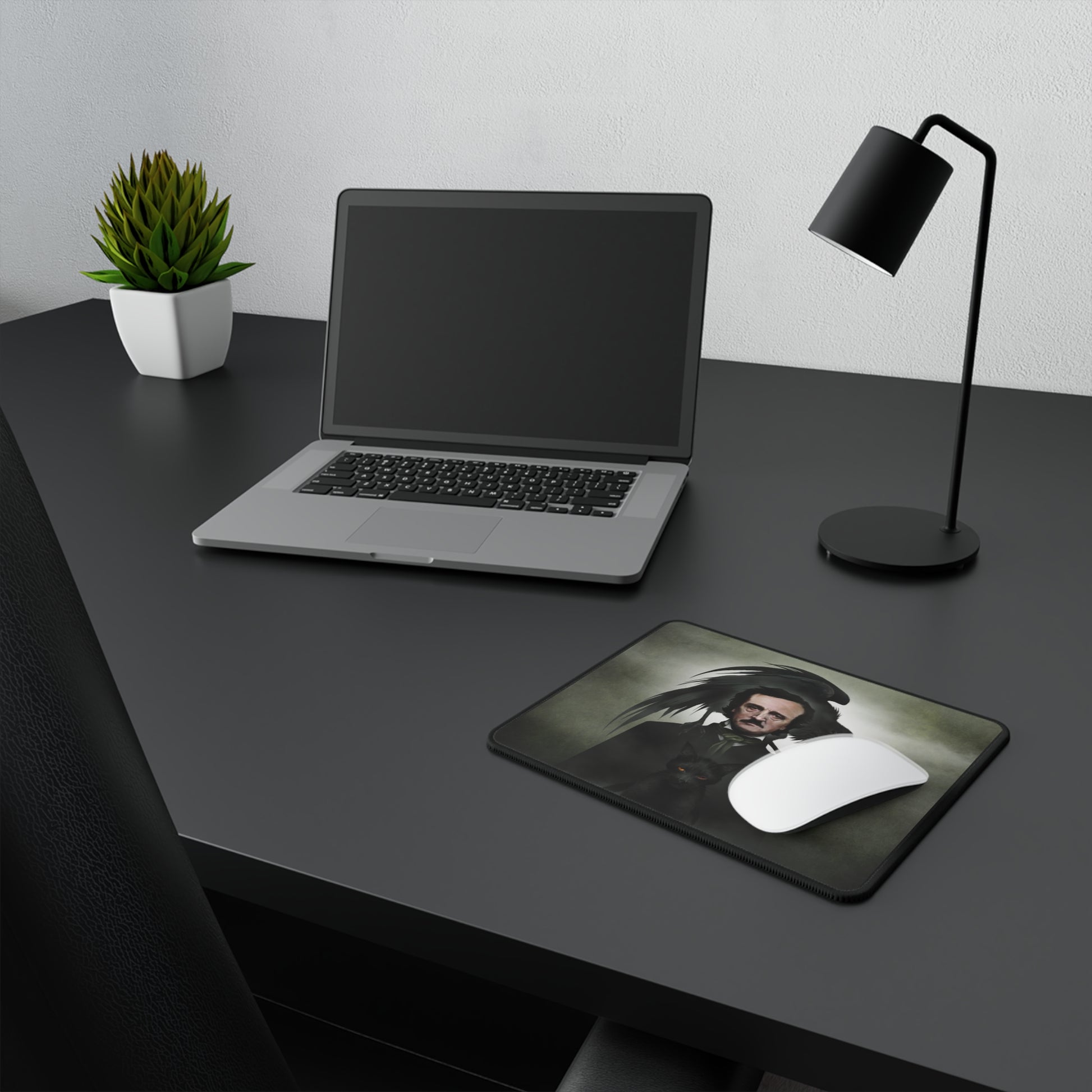 Edgar Allan Poe mouse pad detail — The Raven dark art desk accessory by Mister Sam Shearon 