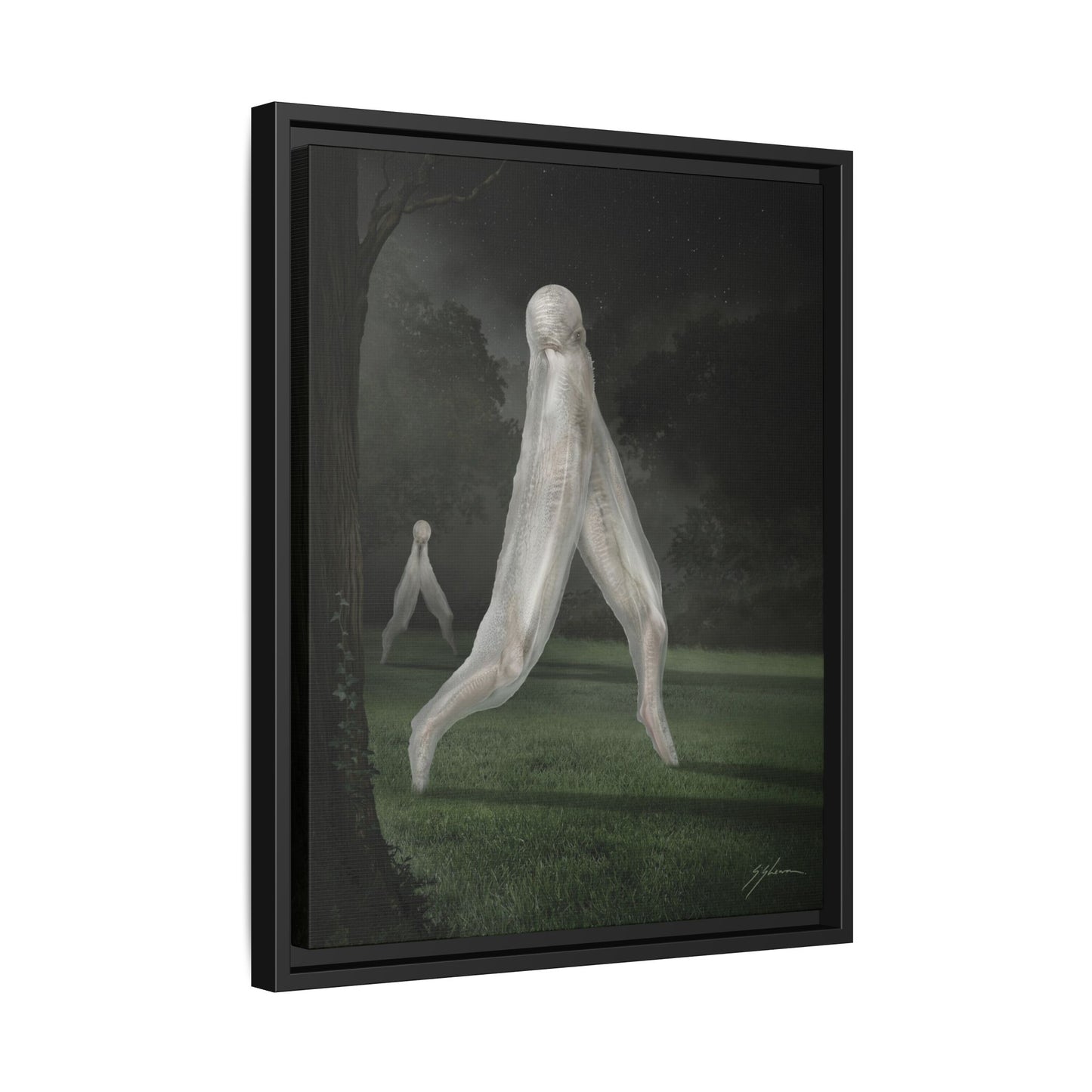 Nightcrawler canvas room mockup — paranormal horror wall art by Mister Sam Shearon
