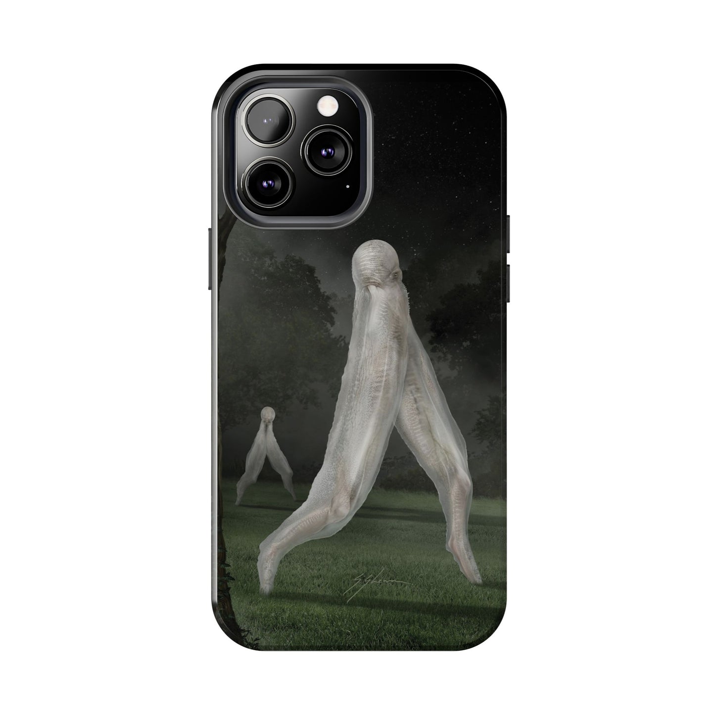 Nightcrawler phone case by Mister Sam Shearon — iPhone, Samsung, dark art, cryptid, creepypasta, paranormal, horror, human-made, non-AI. 