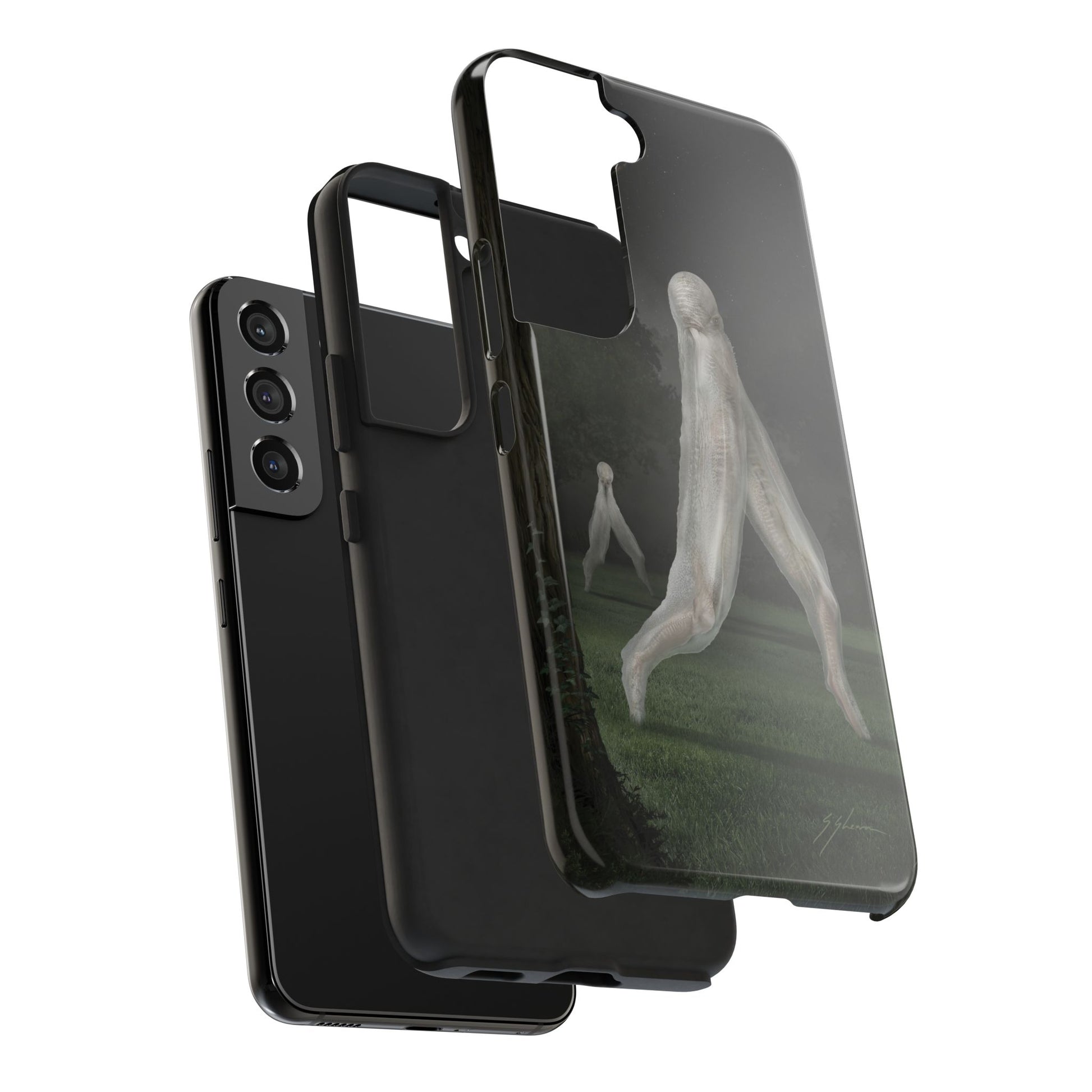 Nightcrawler phone case by Mister Sam Shearon — iPhone, Samsung, dark art, cryptid, creepypasta, paranormal, horror, human-made, non-AI. 