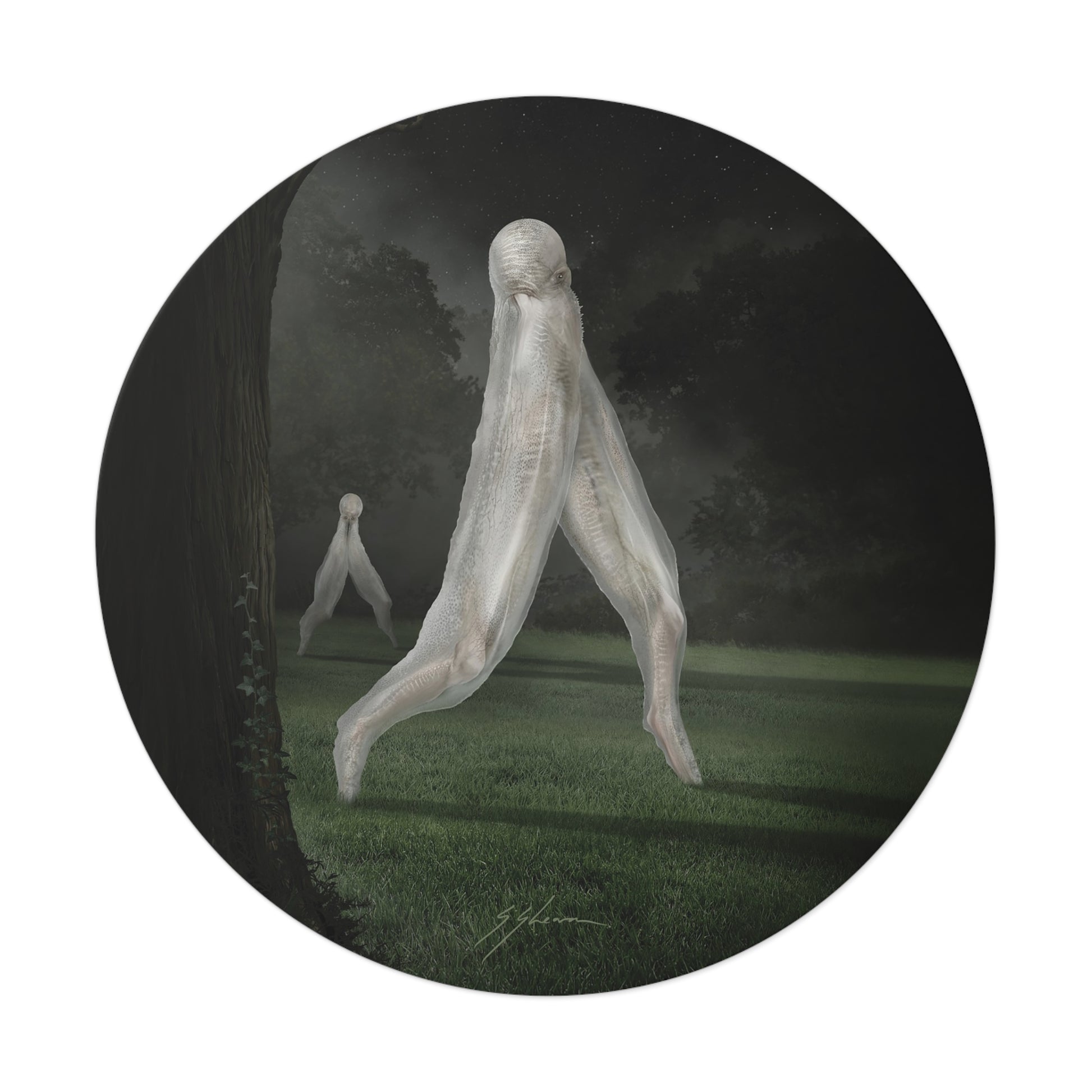Nightcrawler round vinyl sticker — original cryptid dark art by Mister Sam Shearon