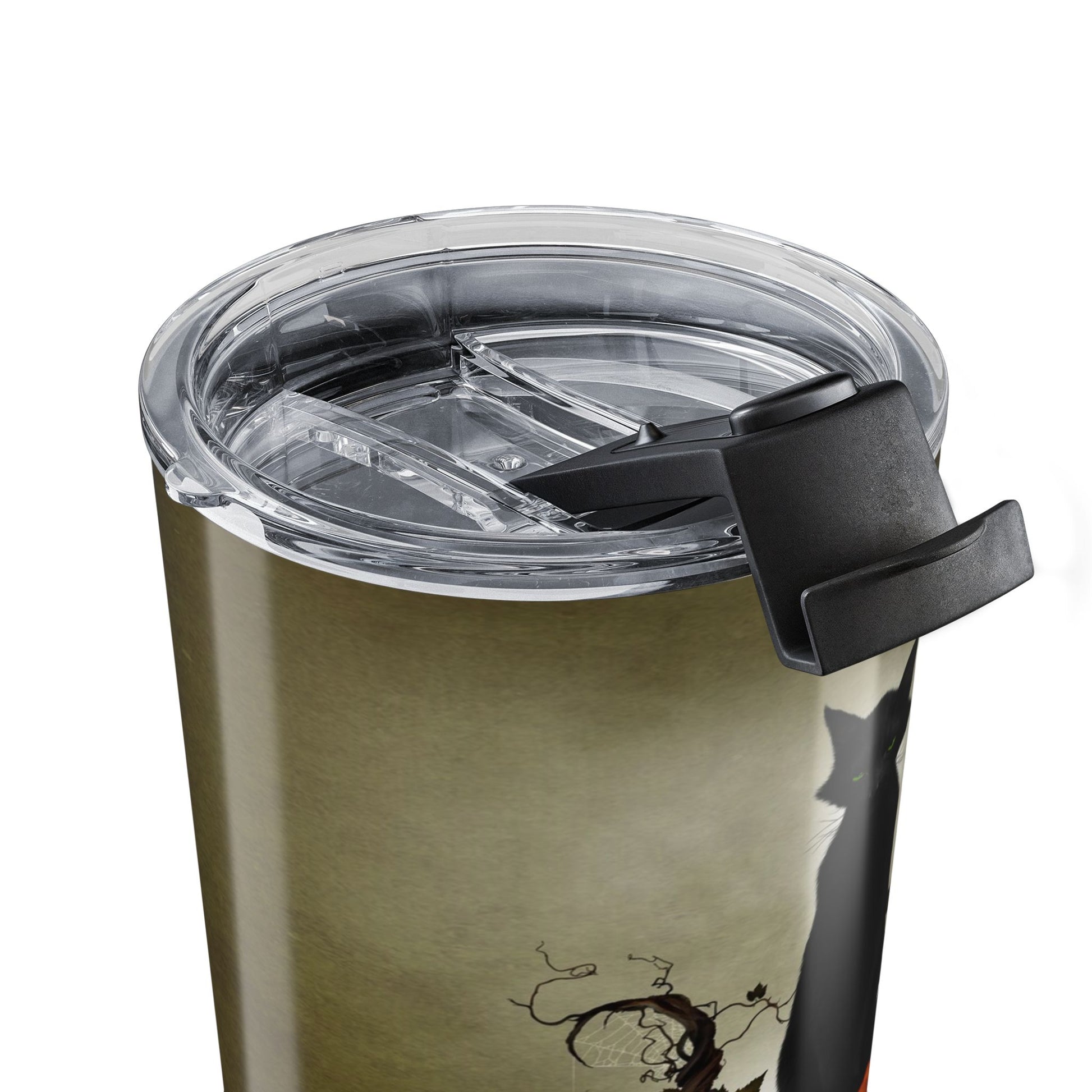 Cat O' Lantern insulated tumbler — black cat on jack-o-lantern design by Mister Sam Shearon