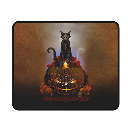 Día De Los Meowtos mouse pad — Day of the Dead dark art by Mister Sam Shearon