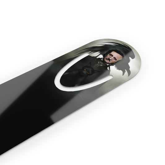 Edgar Allan Poe aluminum bookmark by Mister Sam Shearon — gothic dark art, The Raven, horror literature, human-made, non-AI. 