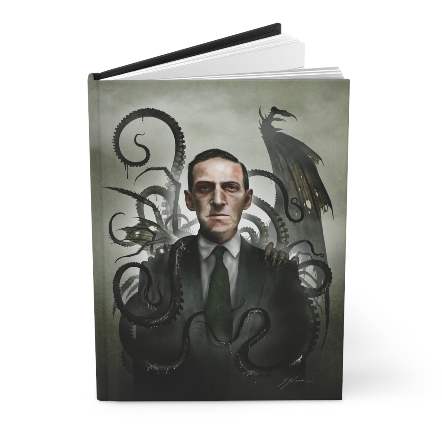 H.P. Lovecraft hardcover journal — original cosmic horror dark art portrait by Mister Sam Shearon